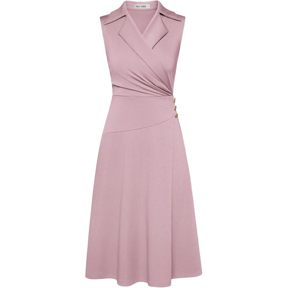 imageGRACE KARIN 2026 Work Midi Dresses for WomenWrap Business Casual Funeral Outfit for WomenWedding Guest DressesLight Pink