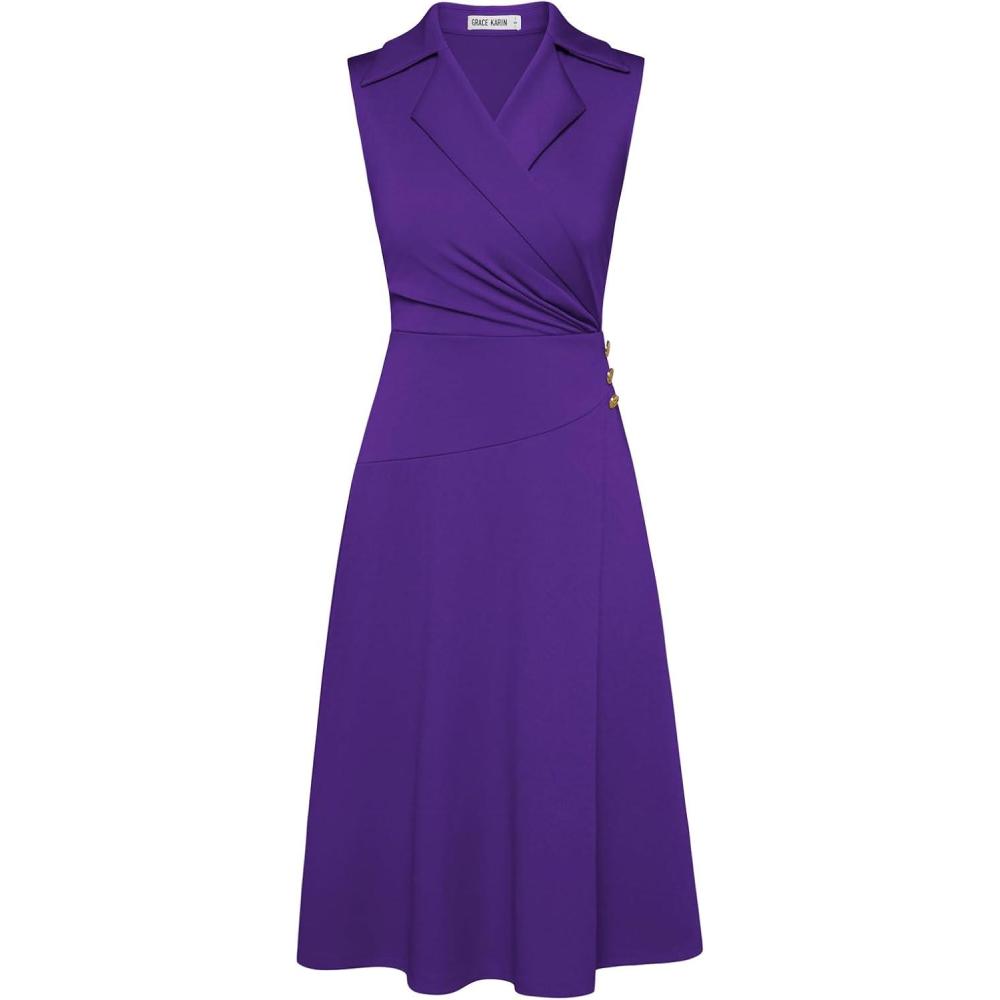 imageGRACE KARIN 2026 Work Midi Dresses for WomenWrap Business Casual Funeral Outfit for WomenWedding Guest DressesPurple