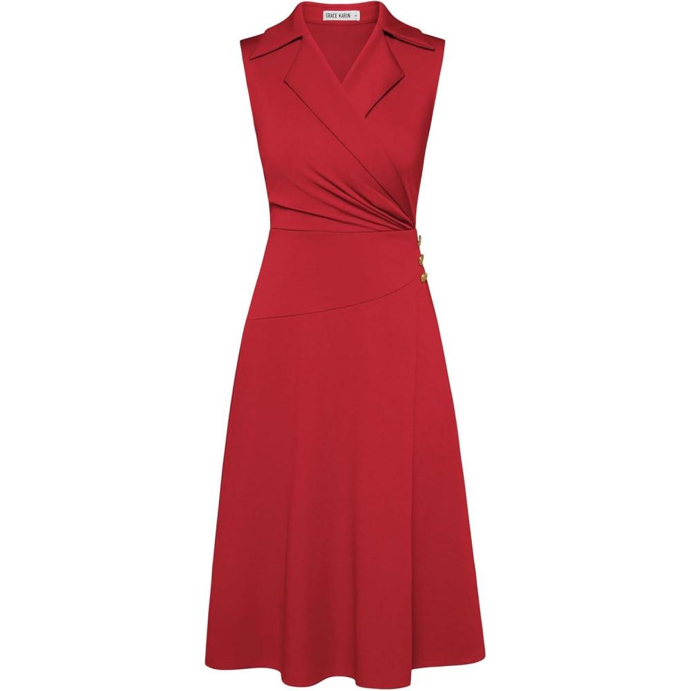 imageGRACE KARIN 2026 Work Midi Dresses for WomenWrap Business Casual Funeral Outfit for WomenWedding Guest DressesRed