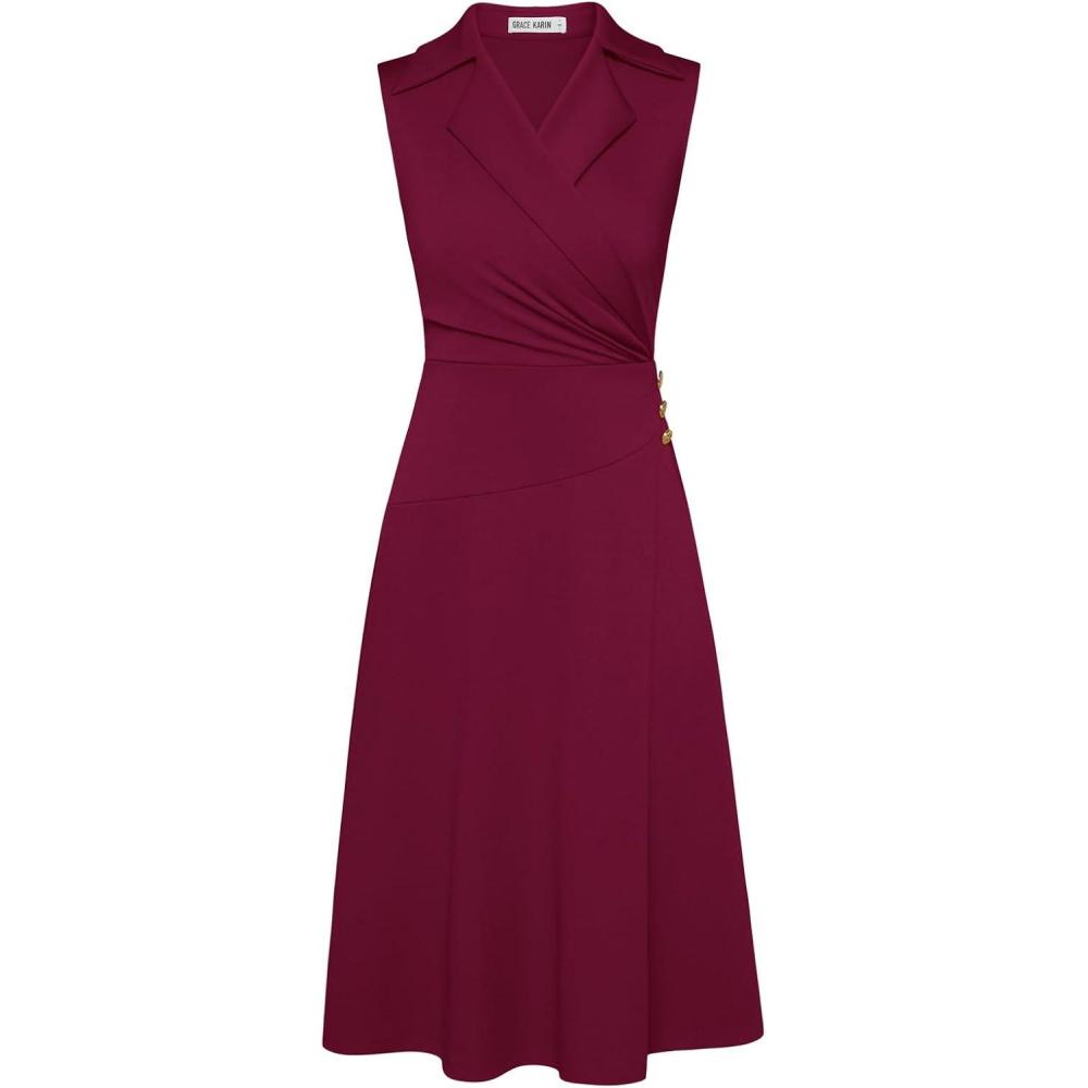 imageGRACE KARIN 2026 Work Midi Dresses for WomenWrap Business Casual Funeral Outfit for WomenWedding Guest DressesWine Red
