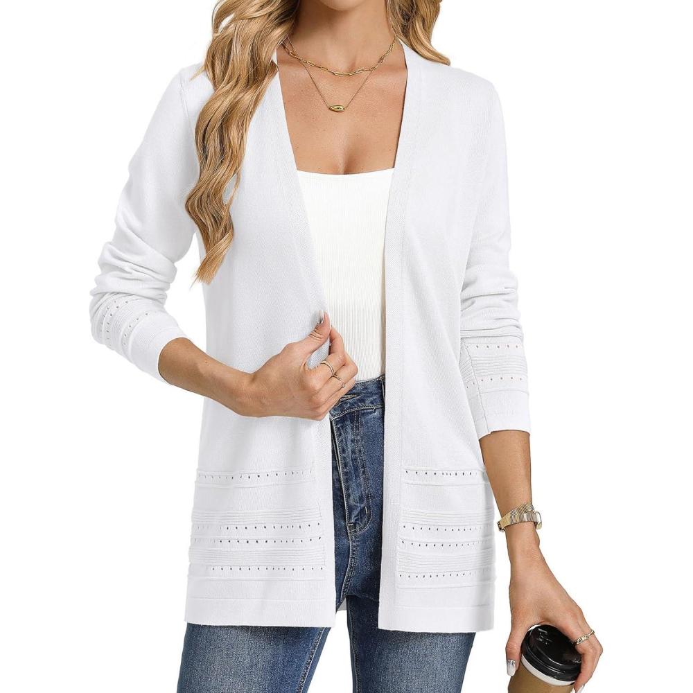 imageGRACE KARIN Women Long Cardigan Summer Lightweight Cardigans Long Sleeve V Neck Open Front Sweater 20261white