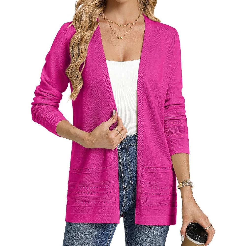 imageGRACE KARIN Women Long Cardigan Summer Lightweight Cardigans Long Sleeve V Neck Open Front Sweater 2026Rose Red