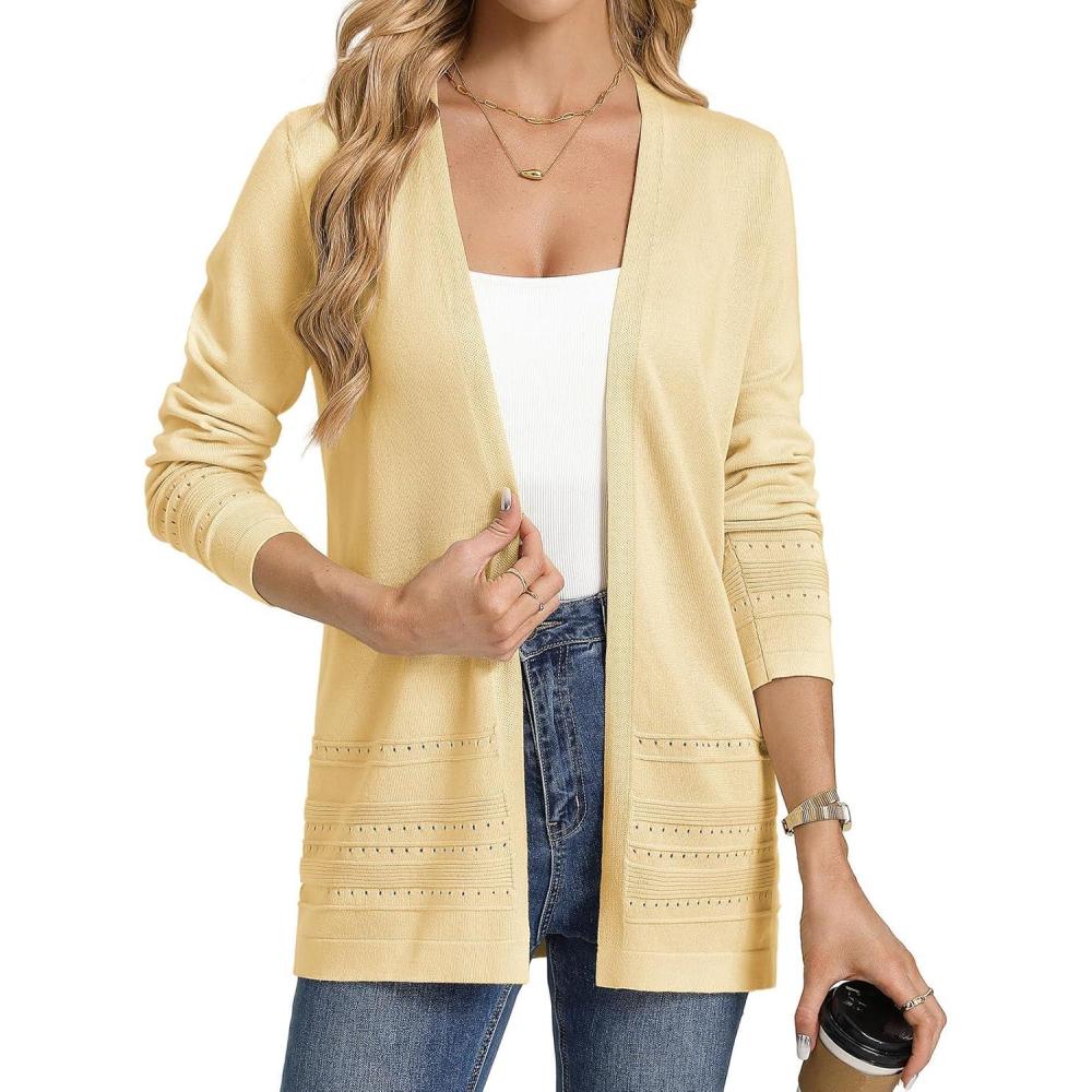 imageGRACE KARIN Women Long Cardigan Summer Lightweight Cardigans Long Sleeve V Neck Open Front Sweater 2026Yellow