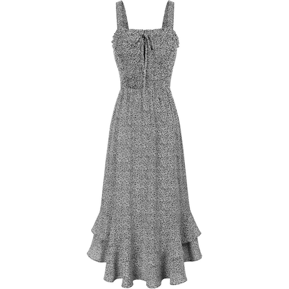 imageGRACE KARIN Womens 2026 Summer Floral Boho Dress Square Neck Strapped Swing A Line Sundress Beach Long Maxi OutfitsBlack