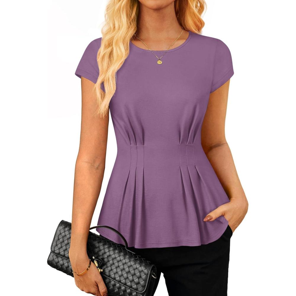 imageGRACE KARIN Womens Peplum Tops Dressy Casual2026 Summer Short Sleeve Work Blouses Business Shirts Fashion ClothesLight Purple