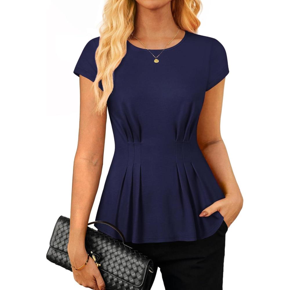 imageGRACE KARIN Womens Peplum Tops Dressy Casual2026 Summer Short Sleeve Work Blouses Business Shirts Fashion ClothesNavy Blue