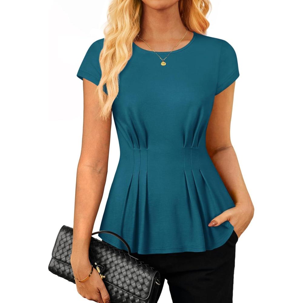 imageGRACE KARIN Womens Peplum Tops Dressy Casual2026 Summer Short Sleeve Work Blouses Business Shirts Fashion ClothesPeacock Blue