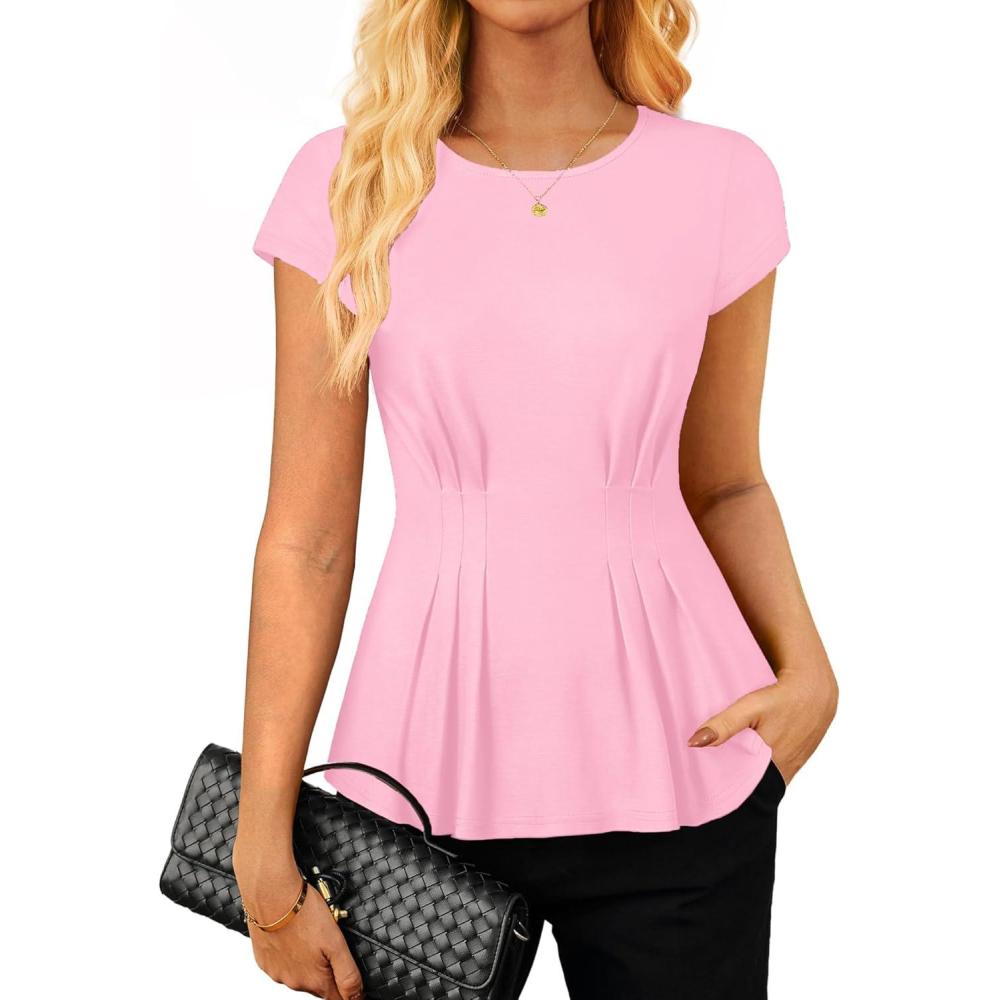 imageGRACE KARIN Womens Peplum Tops Dressy Casual2026 Summer Short Sleeve Work Blouses Business Shirts Fashion ClothesPink