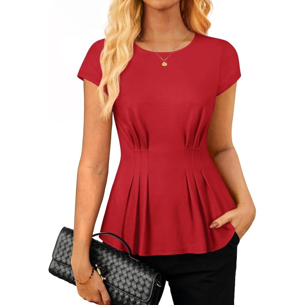 imageGRACE KARIN Womens Peplum Tops Dressy Casual2026 Summer Short Sleeve Work Blouses Business Shirts Fashion ClothesRed
