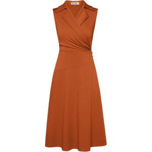 GRACE KARIN 2026 Work Midi Dresses for Women,Wrap Business Casual Funeral Outfit for Women,Wedding Guest Dresses(Orange)