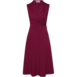 GRACE KARIN 2026 Work Midi Dresses for Women,Wrap Business Casual Funeral Outfit for Women,Wedding Guest Dresses(Wine Red)