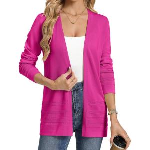 GRACE KARIN Women Long Cardigan, Summer Lightweight Cardigans, Long Sleeve V Neck Open Front Sweater 2026(Rose Red)