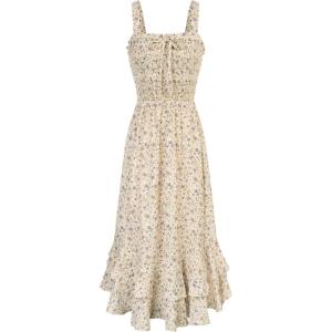 GRACE KARIN Women’s 2026 Summer Floral Boho Dress Square Neck Strapped Swing A Line Sundress Beach Long Maxi Outfits(Light Yellow)