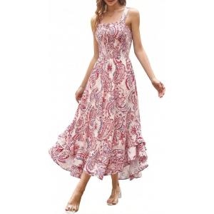 GRACE KARIN Women’s 2026 Summer Floral Boho Dress Square Neck Strapped Swing A Line Sundress Beach Long Maxi Outfits(Pink Flower)