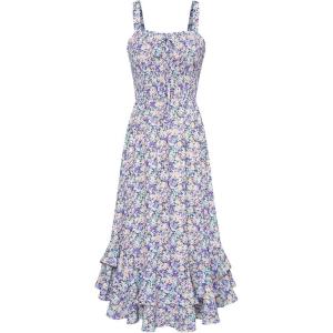 GRACE KARIN Women’s 2026 Summer Floral Boho Dress Square Neck Strapped Swing A Line Sundress Beach Long Maxi Outfits(Purple Floral)