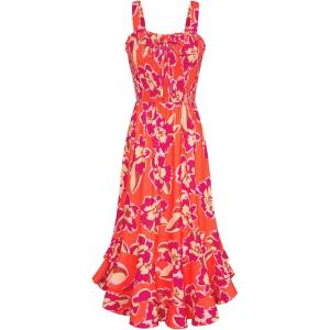 GRACE KARIN Women’s 2026 Summer Floral Boho Dress Square Neck Strapped Swing A Line Sundress Beach Long Maxi Outfits(Purple Orange)