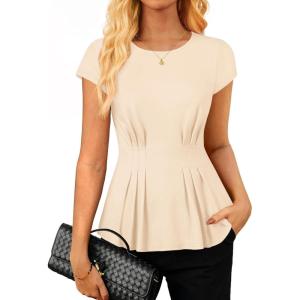 GRACE KARIN Womens Peplum Tops Dressy Casual,2026 Summer Short Sleeve Work Blouses, Business Shirts Fashion Clothes(Apricot)