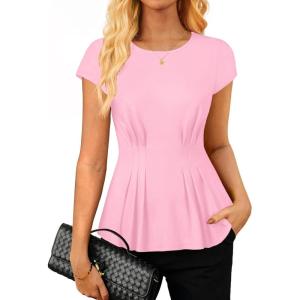 GRACE KARIN Womens Peplum Tops Dressy Casual,2026 Summer Short Sleeve Work Blouses, Business Shirts Fashion Clothes(Pink)