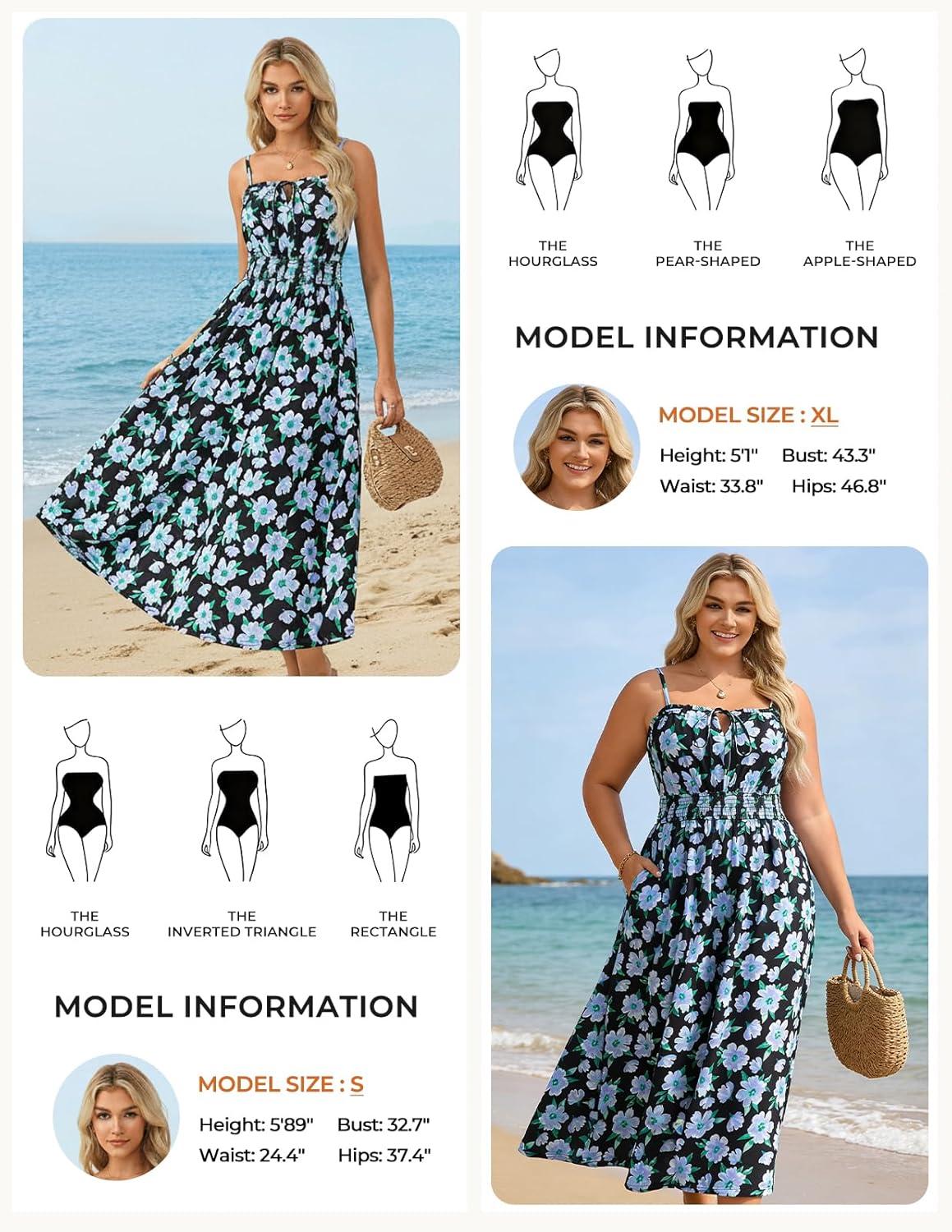 imageGRACE KARIN 2026 Womens Hawaiian Midi Sundress Summer Vacation Spaghetti Floral Clothes Boho Casual Dresses with PocketsBlue Black Floral