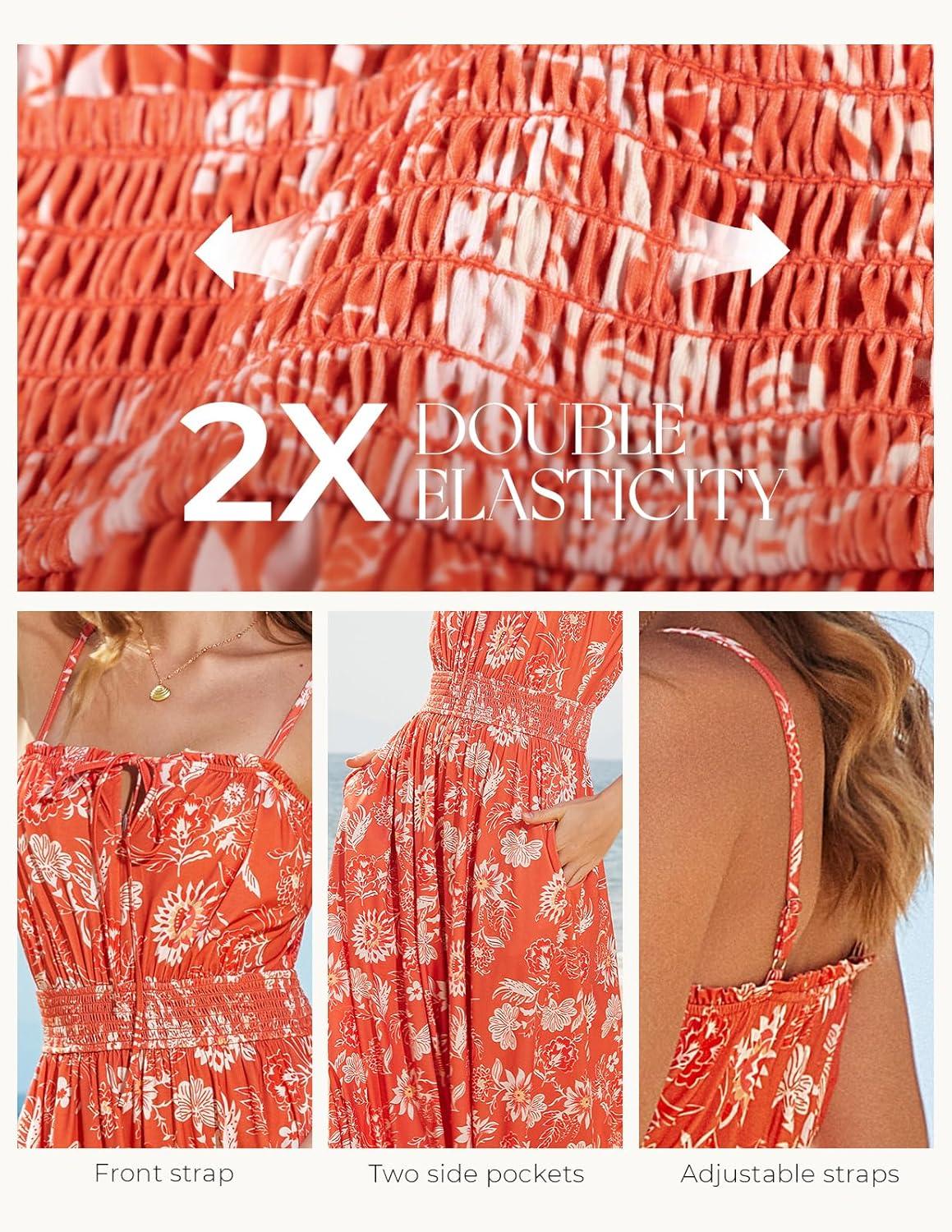 imageGRACE KARIN 2026 Womens Hawaiian Midi Sundress Summer Vacation Spaghetti Floral Clothes Boho Casual Dresses with PocketsOrange Floral