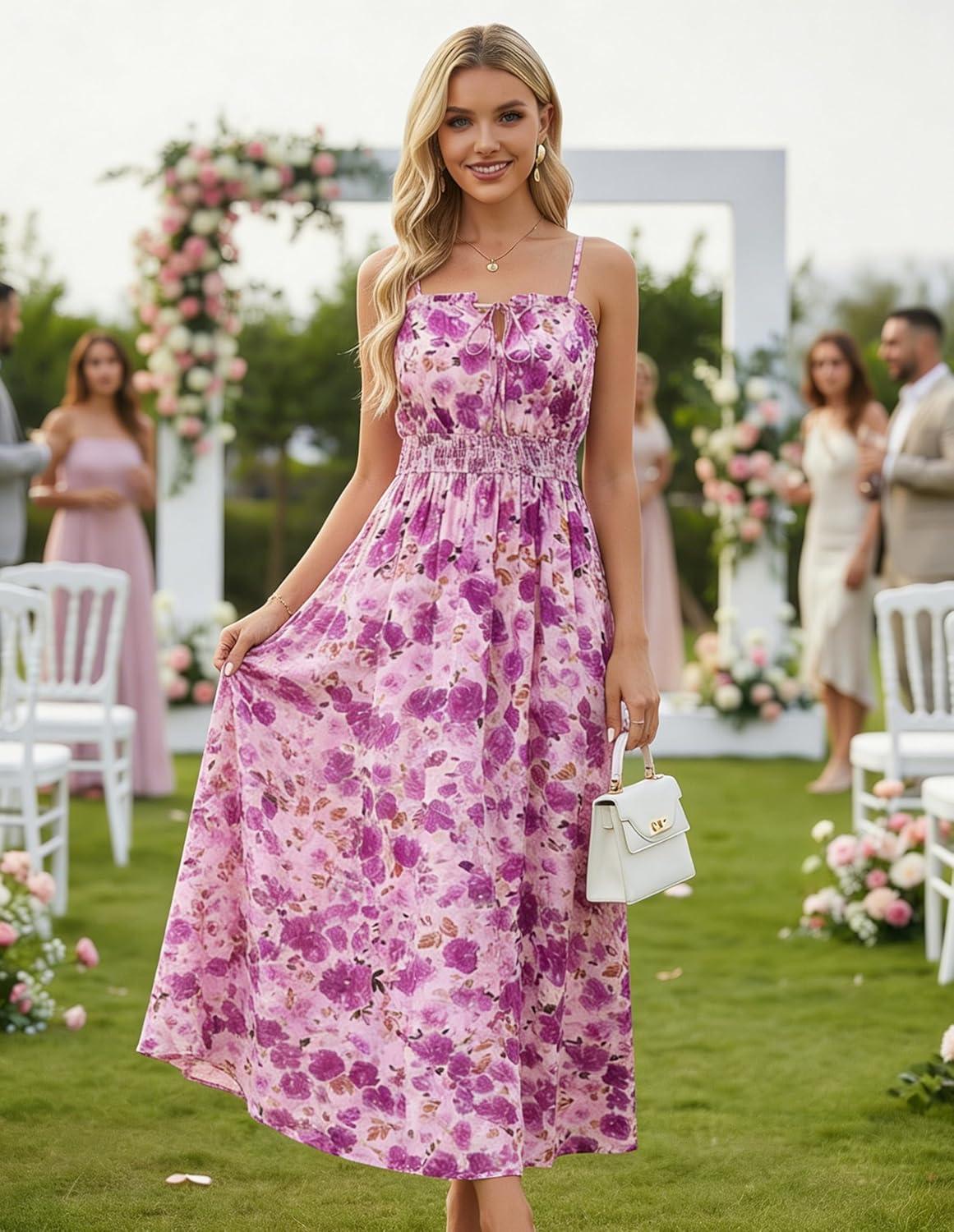imageGRACE KARIN 2026 Womens Hawaiian Midi Sundress Summer Vacation Spaghetti Floral Clothes Boho Casual Dresses with PocketsPurple Floral