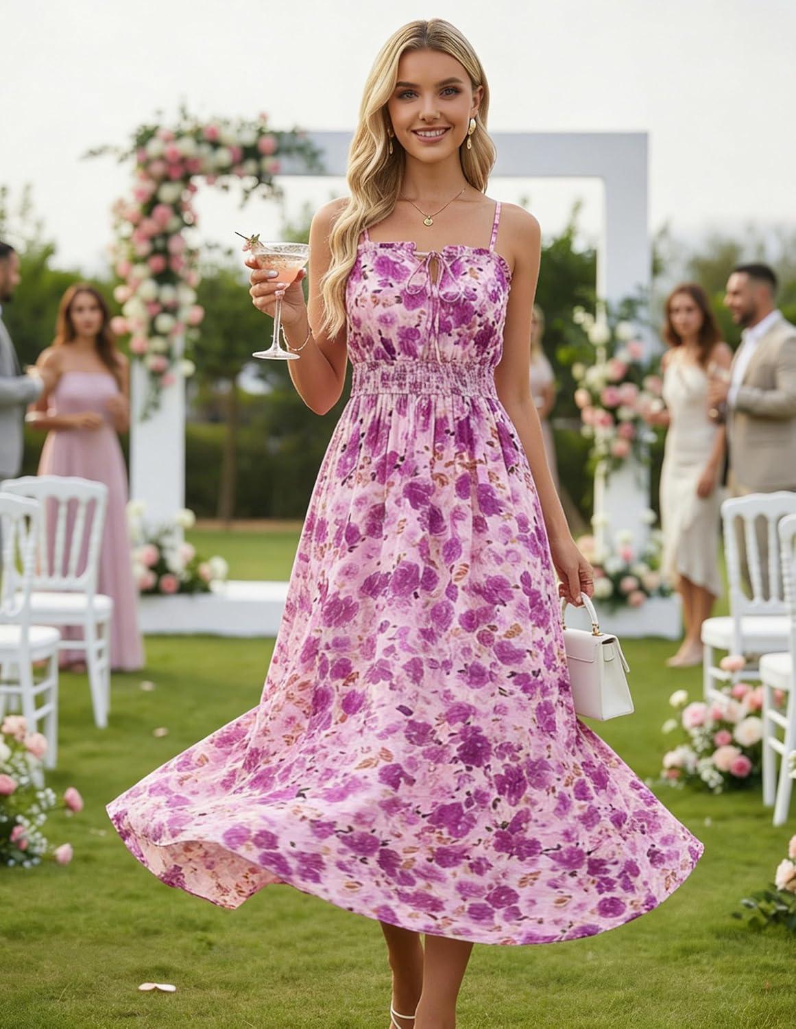 imageGRACE KARIN 2026 Womens Hawaiian Midi Sundress Summer Vacation Spaghetti Floral Clothes Boho Casual Dresses with PocketsPurple Floral