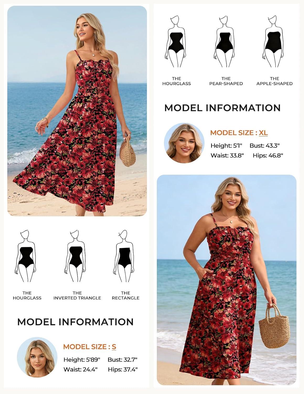 imageGRACE KARIN 2026 Womens Hawaiian Midi Sundress Summer Vacation Spaghetti Floral Clothes Boho Casual Dresses with PocketsRed Black Floral