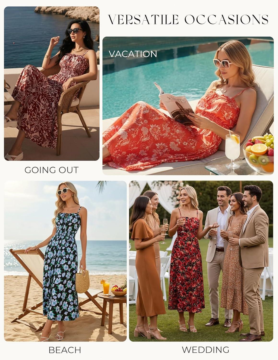 imageGRACE KARIN 2026 Womens Hawaiian Midi Sundress Summer Vacation Spaghetti Floral Clothes Boho Casual Dresses with PocketsRed Floral