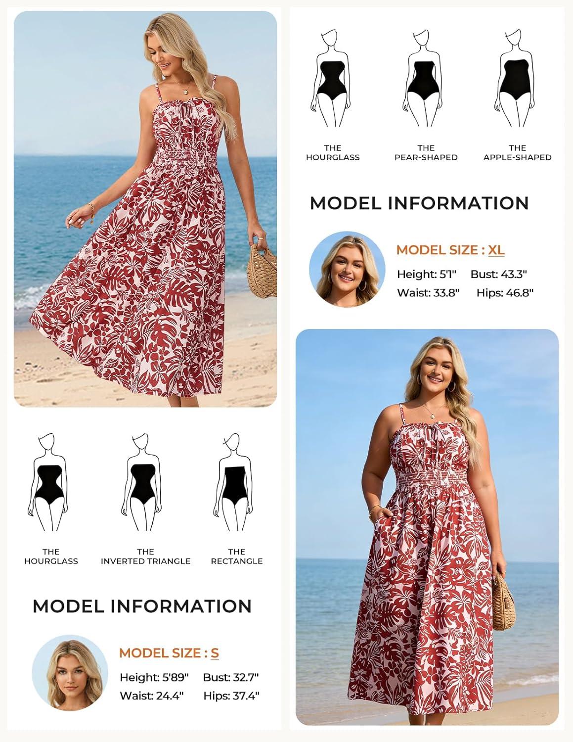 imageGRACE KARIN 2026 Womens Hawaiian Midi Sundress Summer Vacation Spaghetti Floral Clothes Boho Casual Dresses with PocketsRed Floral