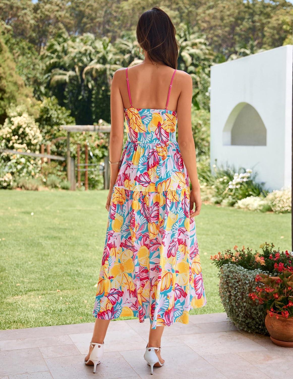 imageGRACE KARIN 2026 Womens Spaghetti Strap Resort Wear Summer Beach Maxi Sundress Floral Vacation Dresses with PocketsBlue Rose Floral
