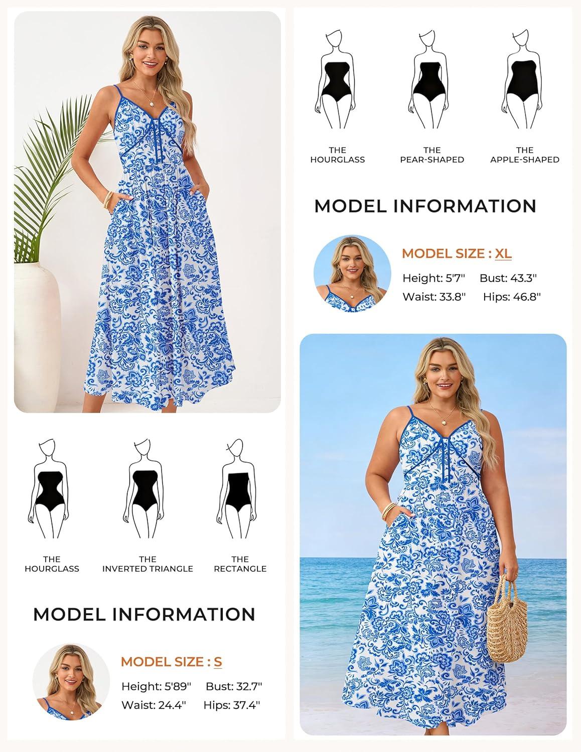 imageGRACE KARIN 2026 Womens Spaghetti Strap Resort Wear Summer Beach Maxi Sundress Floral Vacation Dresses with PocketsBlue White Floral