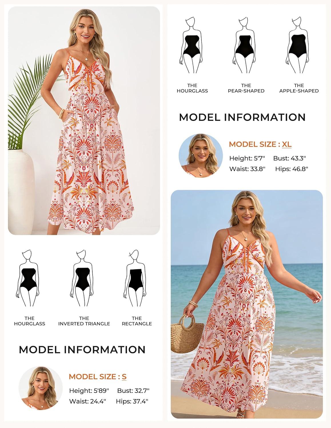 imageGRACE KARIN 2026 Womens Spaghetti Strap Resort Wear Summer Beach Maxi Sundress Floral Vacation Dresses with PocketsOrange White Floral