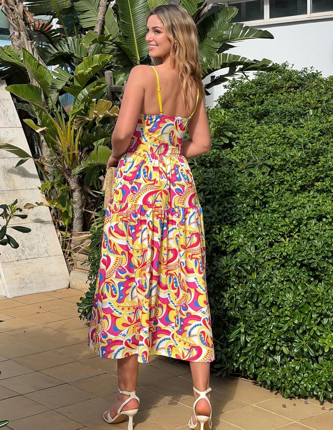 imageGRACE KARIN 2026 Womens Spaghetti Strap Resort Wear Summer Beach Maxi Sundress Floral Vacation Dresses with PocketsRose Yellow Floral