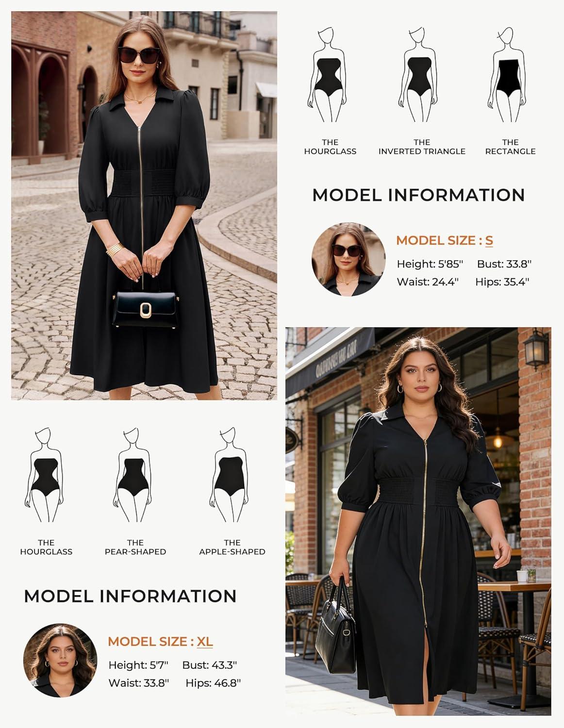 imageGRACE KARIN Womens Summer Midi Dress 2026 A Line Business Office Work Dress Fit and Flare Zipper 34 Sleeve Dress with PocketBlack