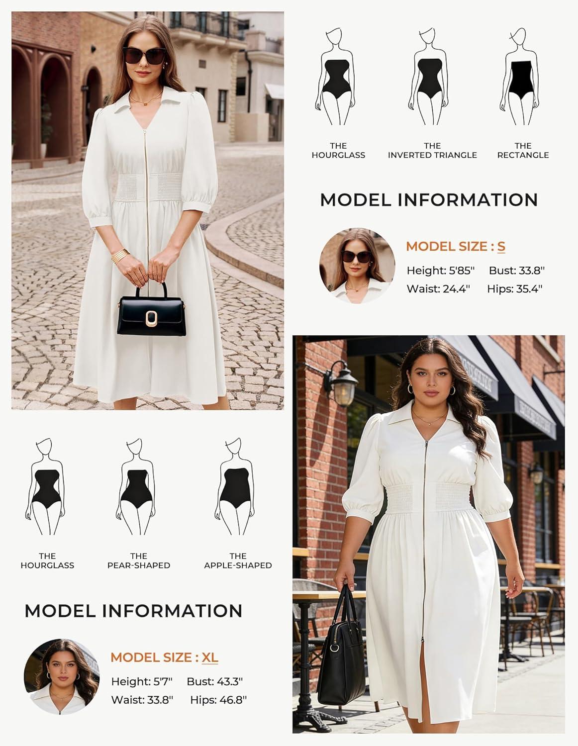 imageGRACE KARIN Womens Summer Midi Dress 2026 A Line Business Office Work Dress Fit and Flare Zipper 34 Sleeve Dress with PocketWhite