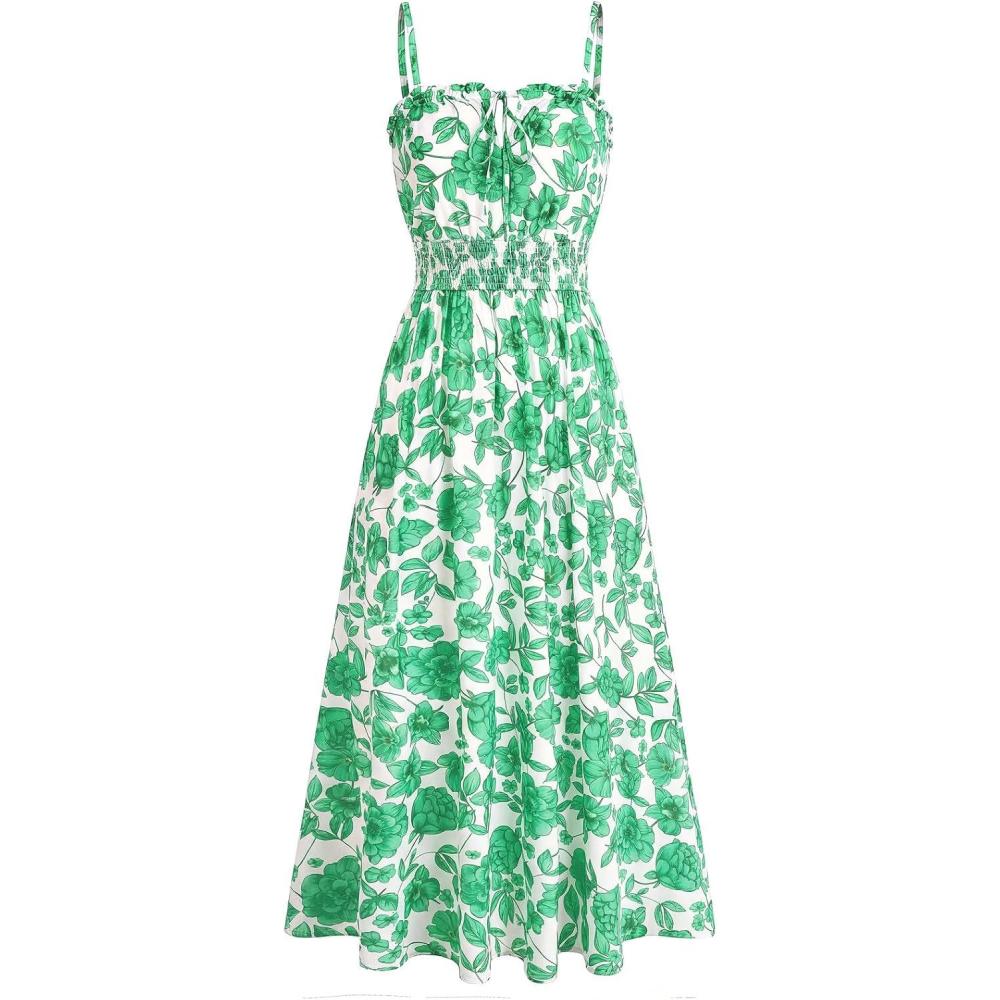 imageGRACE KARIN 2026 Womens Hawaiian Midi Sundress Summer Vacation Spaghetti Floral Clothes Boho Casual Dresses with PocketsGreen Floral