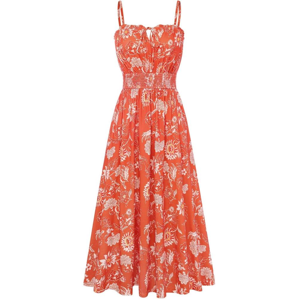 imageGRACE KARIN 2026 Womens Hawaiian Midi Sundress Summer Vacation Spaghetti Floral Clothes Boho Casual Dresses with PocketsOrange Floral