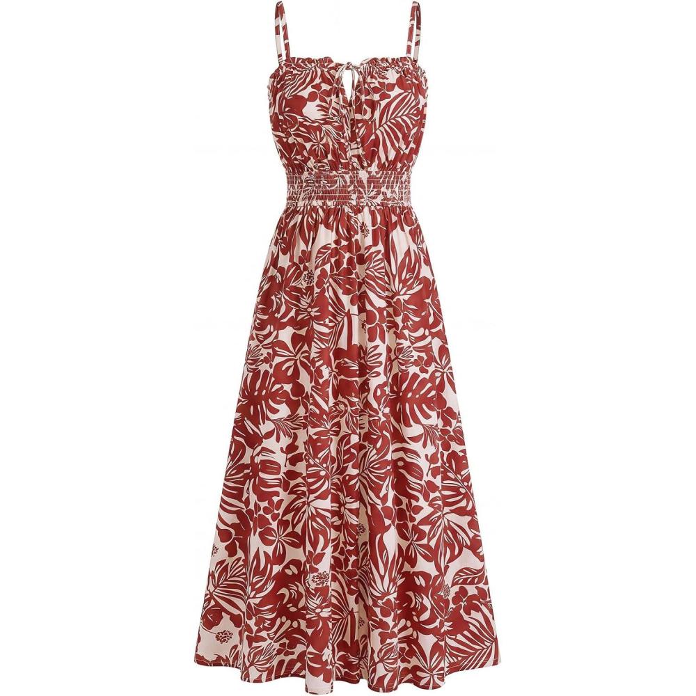 imageGRACE KARIN 2026 Womens Hawaiian Midi Sundress Summer Vacation Spaghetti Floral Clothes Boho Casual Dresses with PocketsRed Floral