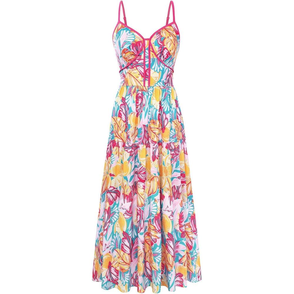 imageGRACE KARIN 2026 Womens Spaghetti Strap Resort Wear Summer Beach Maxi Sundress Floral Vacation Dresses with PocketsBlue Rose Floral
