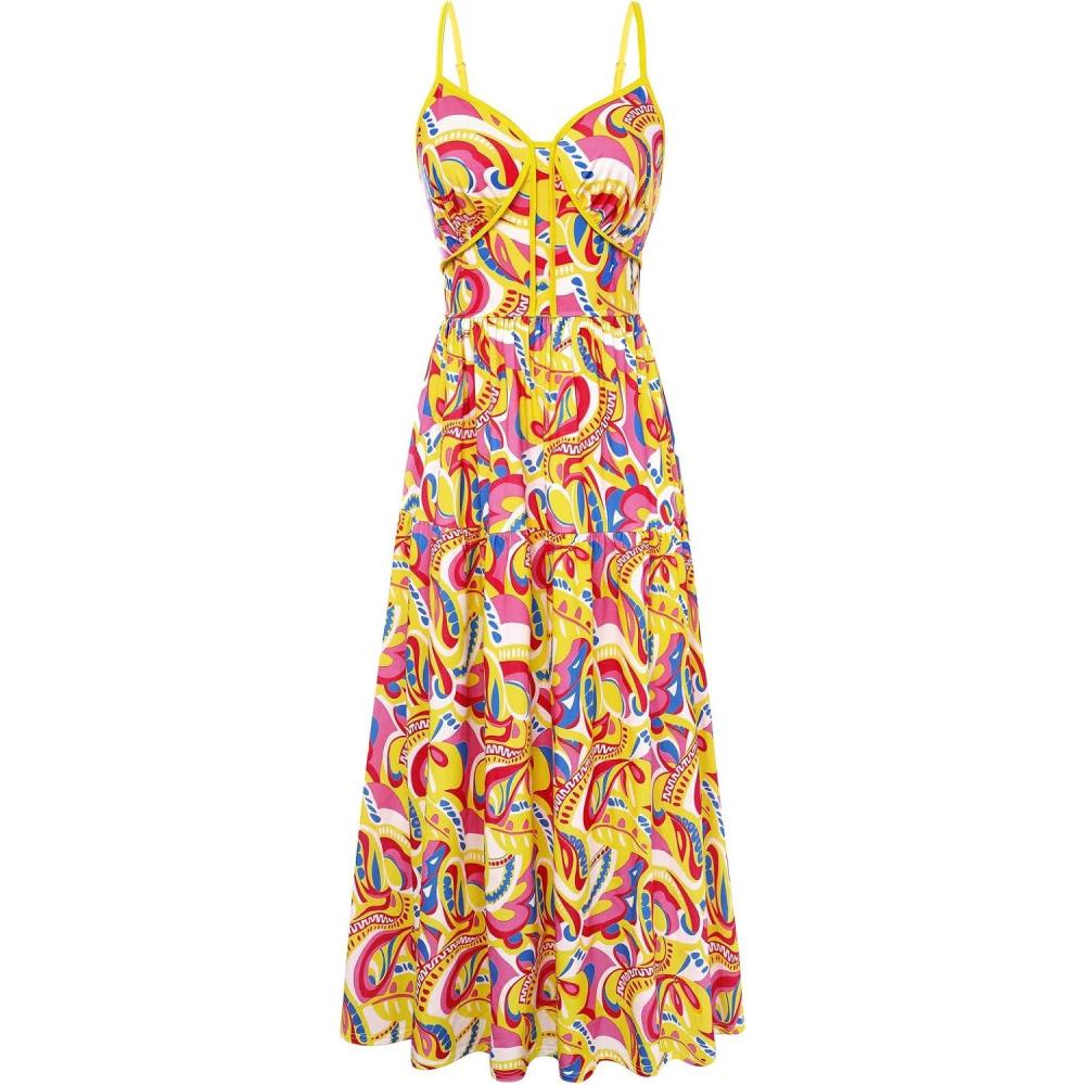 imageGRACE KARIN 2026 Womens Spaghetti Strap Resort Wear Summer Beach Maxi Sundress Floral Vacation Dresses with PocketsRose Yellow Floral