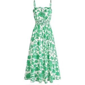 GRACE KARIN 2026 Women’s Hawaiian Midi Sundress Summer Vacation Spaghetti Floral Clothes Boho Casual Dresses with Pockets(Green Floral)