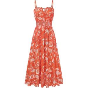 GRACE KARIN 2026 Women’s Hawaiian Midi Sundress Summer Vacation Spaghetti Floral Clothes Boho Casual Dresses with Pockets(Orange Floral)