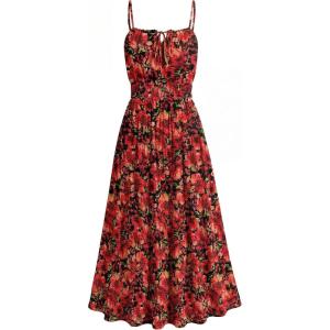GRACE KARIN 2026 Women’s Hawaiian Midi Sundress Summer Vacation Spaghetti Floral Clothes Boho Casual Dresses with Pockets(Red Black Floral)