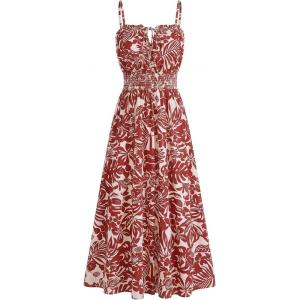 GRACE KARIN 2026 Women’s Hawaiian Midi Sundress Summer Vacation Spaghetti Floral Clothes Boho Casual Dresses with Pockets(Red Floral)