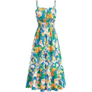 GRACE KARIN 2026 Women’s Hawaiian Midi Sundress Summer Vacation Spaghetti Floral Clothes Boho Casual Dresses with Pockets(Yellow Green Blue Floral)