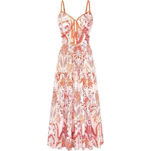 GRACE KARIN 2026 Women’s Spaghetti Strap Resort Wear, Summer Beach Maxi Sundress, Floral Vacation Dresses with Pockets(Orange White Floral)