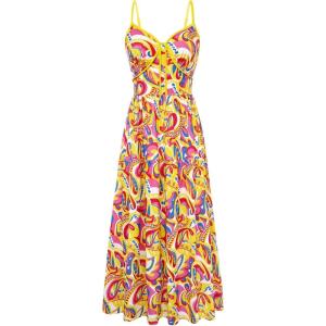 GRACE KARIN 2026 Women’s Spaghetti Strap Resort Wear, Summer Beach Maxi Sundress, Floral Vacation Dresses with Pockets(Rose Yellow Floral)