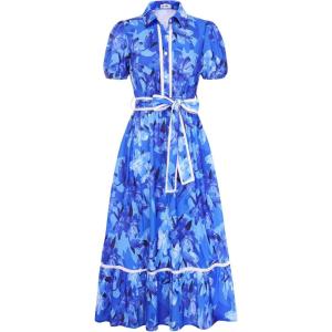GRACE KARIN Women Summer Floral Maxi Dresses 2026 Wedding Guest Puff Sleeve Shirt Sundresses Boho Spring Clothes with Pockets(Royal Blue Floral)