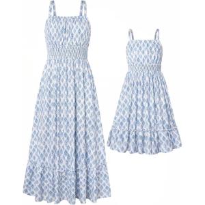 GRACE KARIN Mommy and Me Floral Smocked Dress,Spaghetti Strap Boho Dress,Summer Maxi Dress with Pockets(Ethnic Floral)