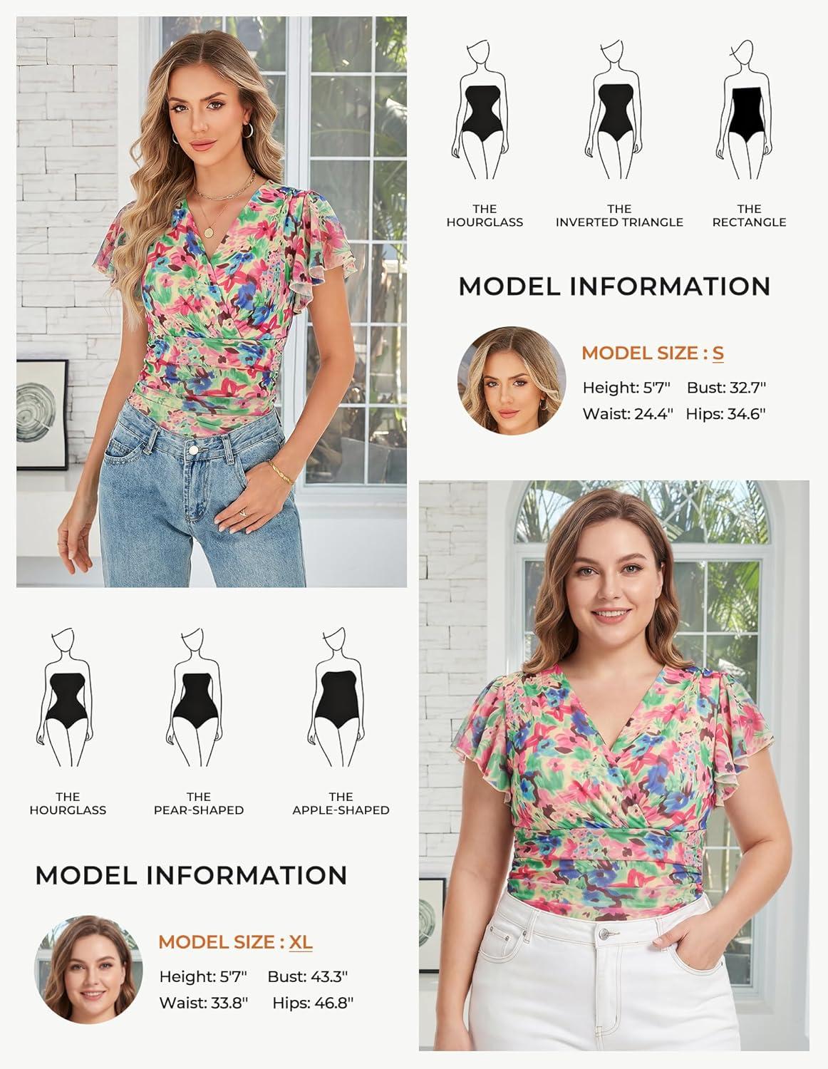 imageGRACE KARIN 2026 Womens Mesh Tops Summer Ruffle Sleeve Dressy Casual Top Floral Wrap Blouse Fashion OutfitsGreen Pink